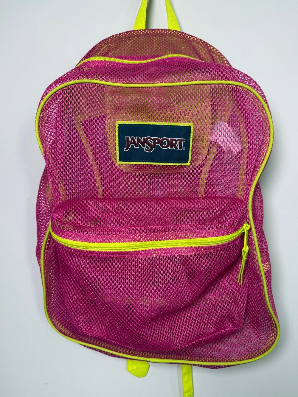 JanSport Mesh Pack Backpack Pink Neon Yellow See-Through Sz OS